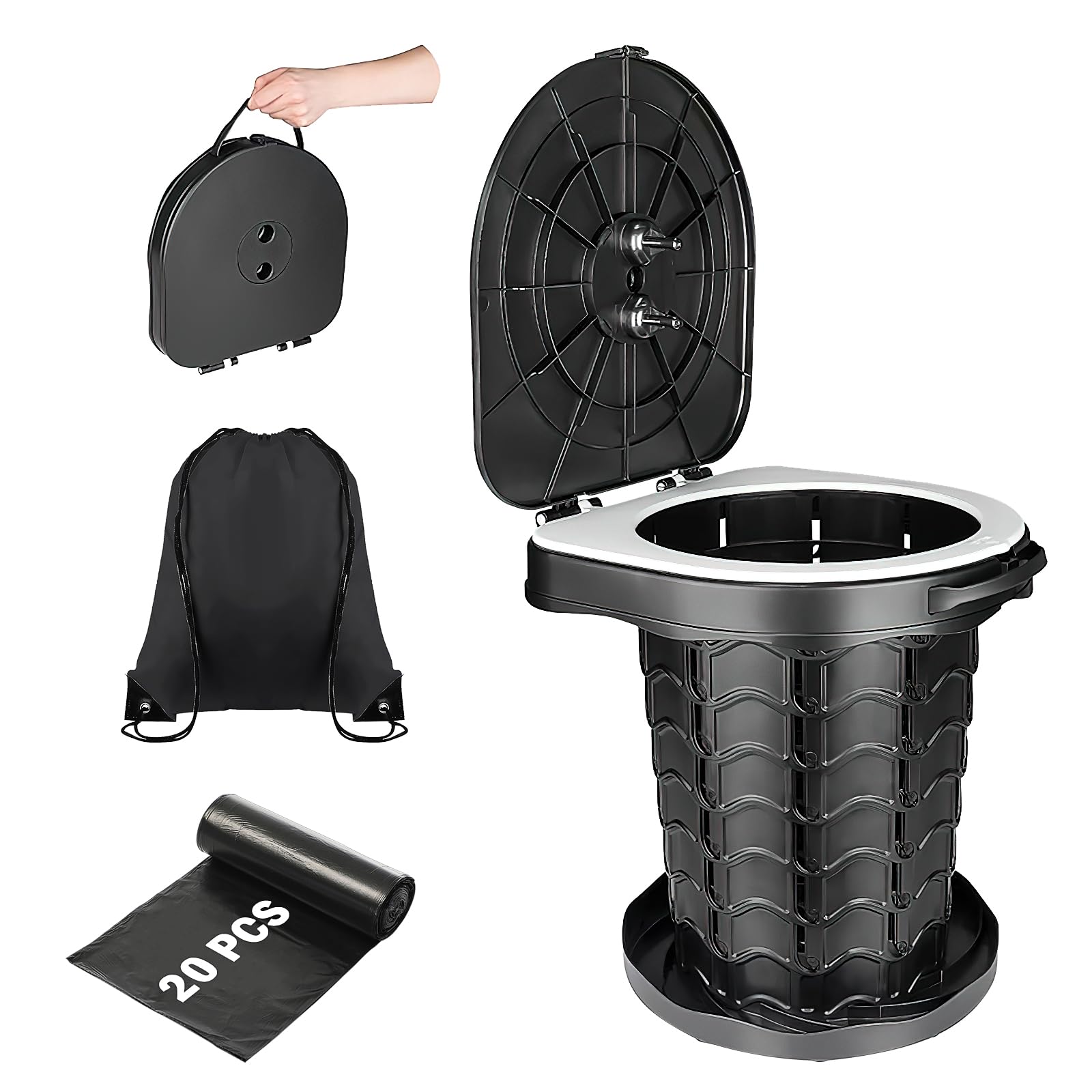 Portable Camping Toilet for Adults, Folding Travel Potty with Bags, Collapsible Outdoor Seat & Porta Loo with Lids for Kids Fishing Car Hiking Tent Beach Load Emergencies Campervan