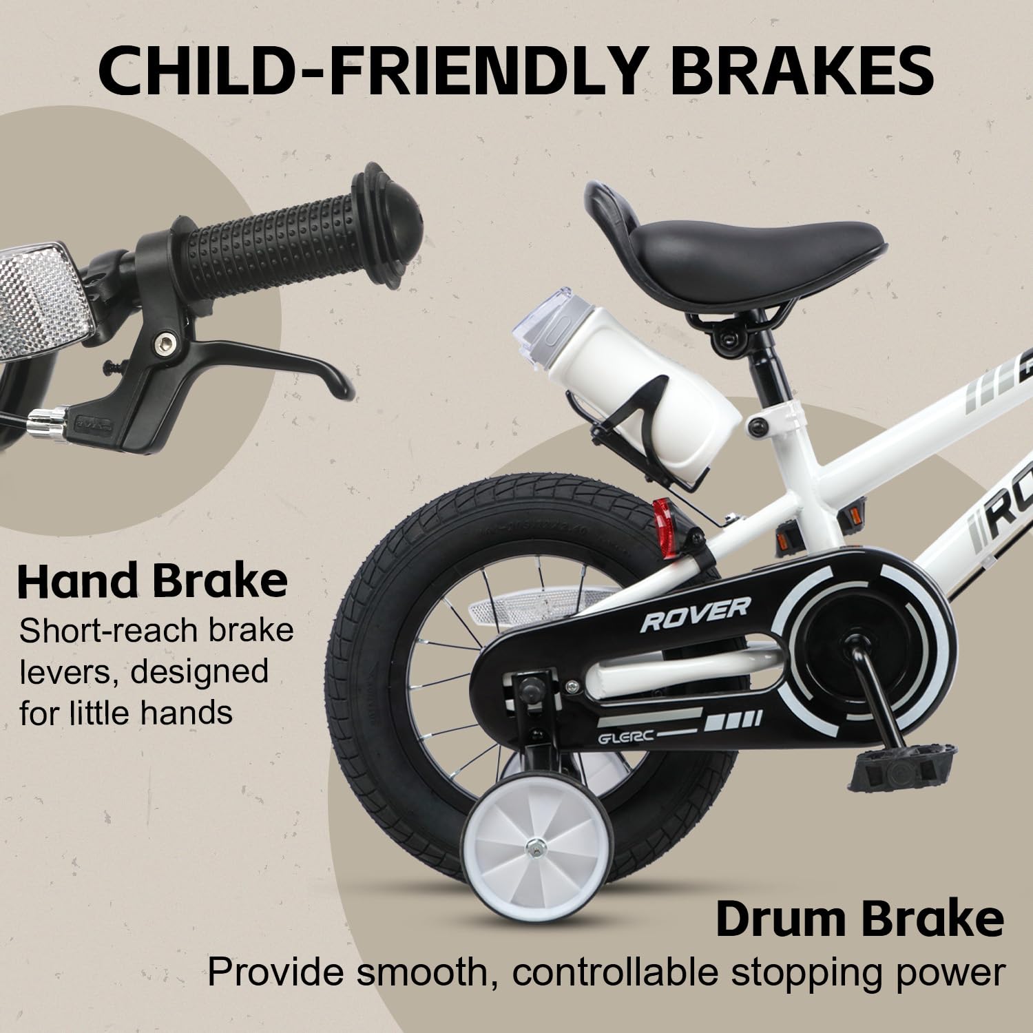 Glerc Rover 12, 14, 16 & 18 Zoll Kinderfahrräder für Jungen & Mädchen ab 2-9 Jahre, mit Stützrädern, Korb und Wasserflasche