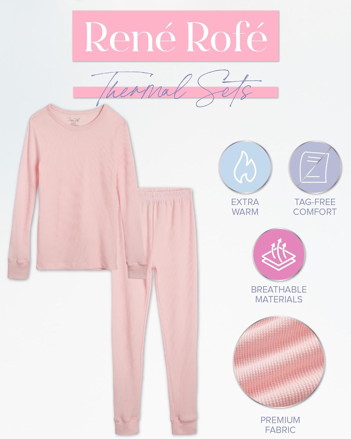 Rene Rofe Girls Thermal Set - 2 Piece Waffle Knit Thermal Top and Long Johns - Thermal Underwear for Girls - Image 2