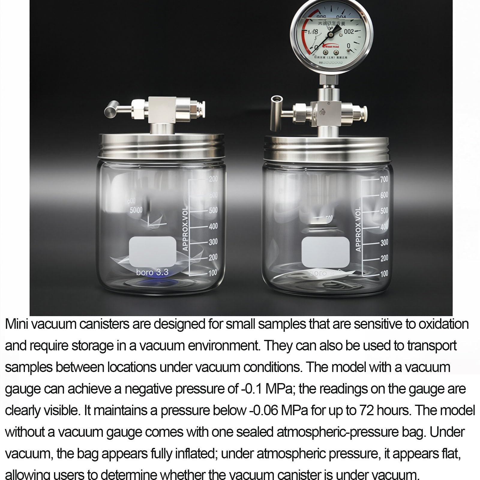 Cámara De Vacío De Vidrio para Laboratorio, Cámara De Desgasificación Al Vacío con Manómetro De Presión Negativa, Mini Secador Portátil, Tanques De Almacenamiento 500ml