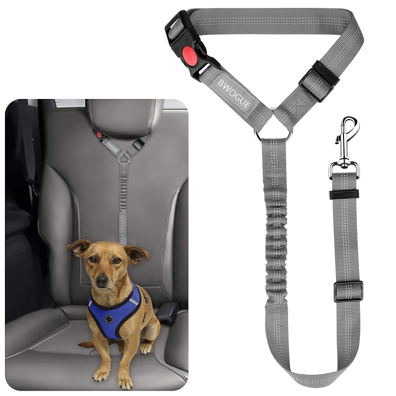 Cinto de Segurança para Cães com Fixação no Encosto de Cabeça e Comprimento Ajustável BWOGUE Grey