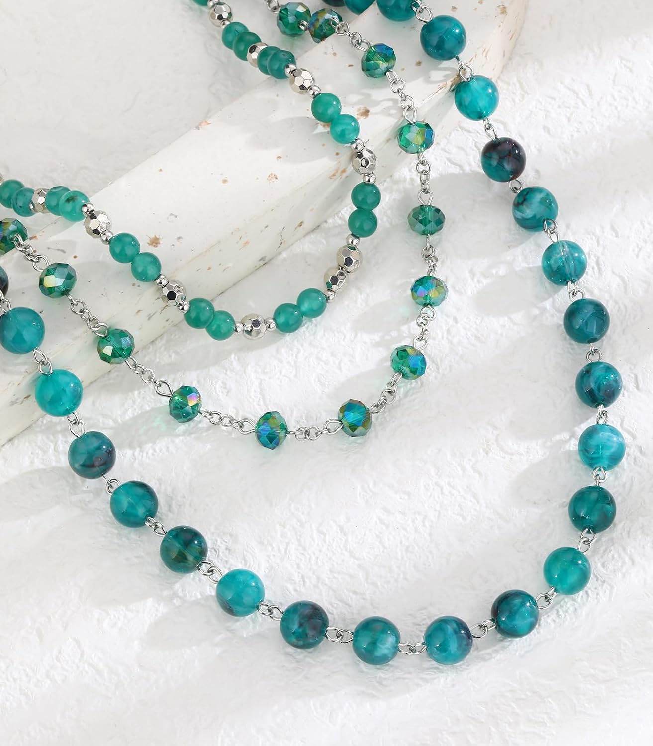 Noessla Layered Beaded Necklaces for Women - 3 Strand Boho Statement Choker Fashion Jewelry Gifts