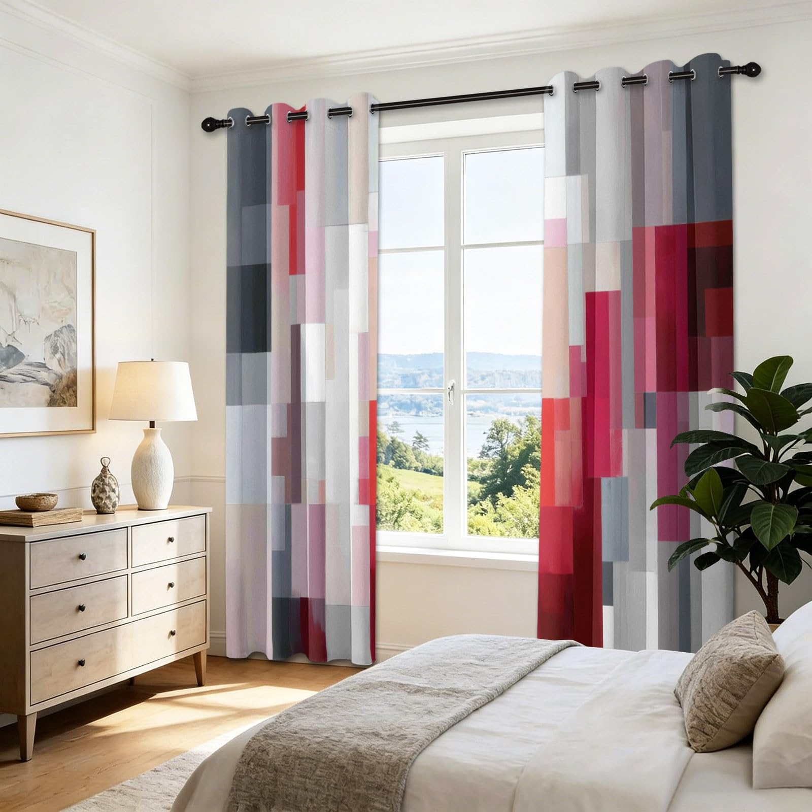 Zasłony zaciemniające 100% nieprzezroczyste 140 l x 260H cm (2 panele), abstrakcyjne wzory patchworkowe nowoczesne geometryczne bloki kolorów, odporne na zimno draperie termiczne do nowoczesnej