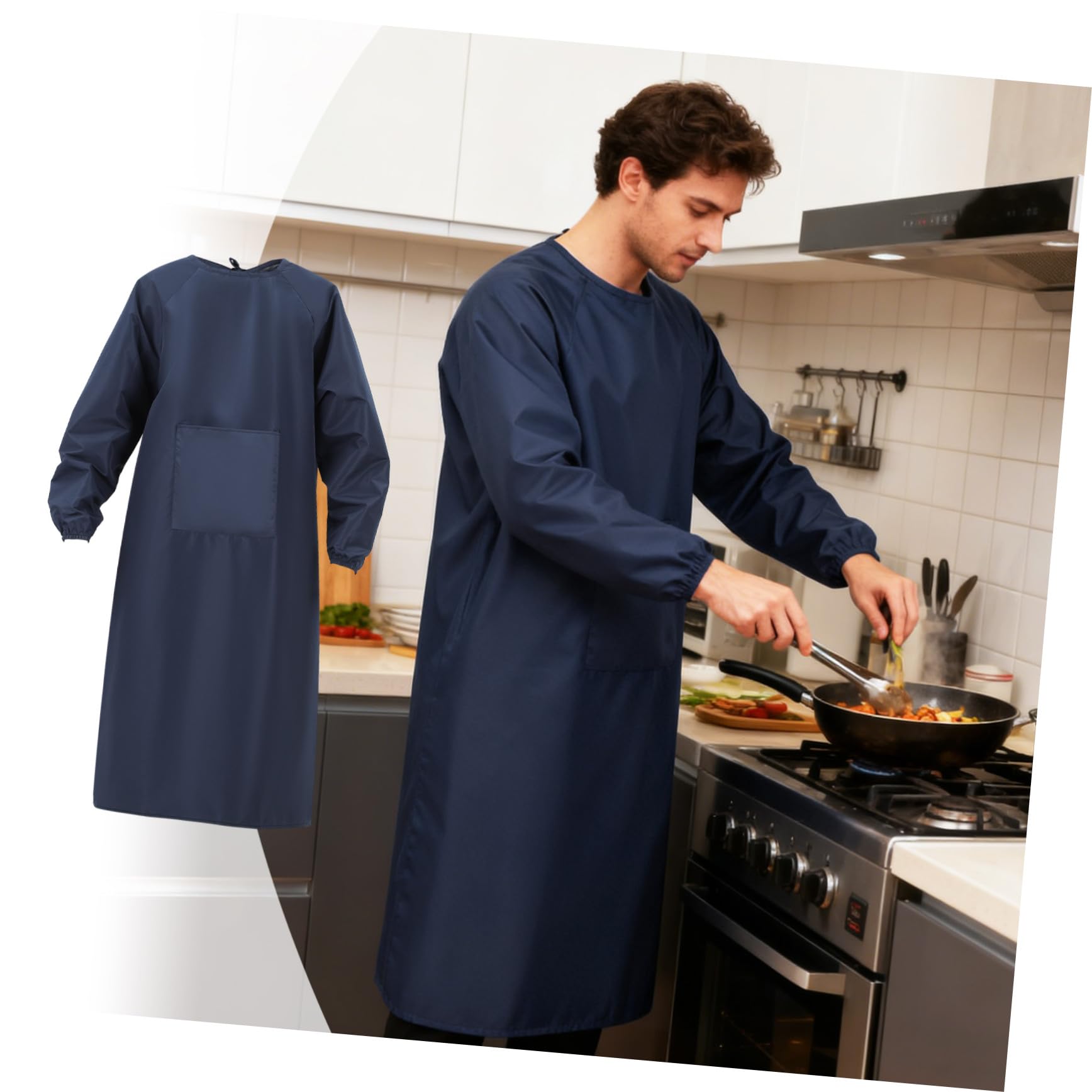 Blouse de Travail en Tissu Résistant à L'huile Imperméable Femme à Manches Longues avec Poches Tablier la Cuisine Adulte pour Vaisselle et Nettoyage Vaisselle et Nettoyage