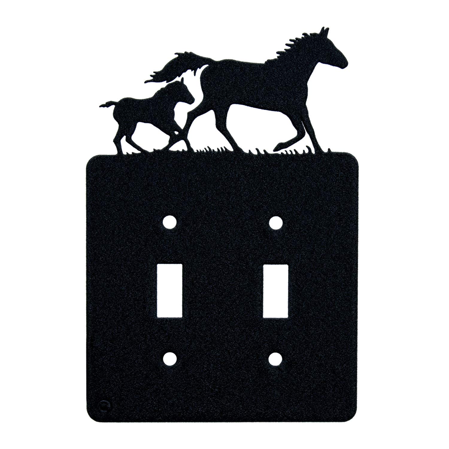 Innovative Fabricators, Inc. Mare & Foal Horse Double Toggle Light Switch Wall Plate (Double Toggle, Black)