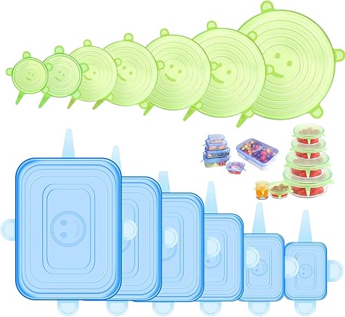 Tapas elásticas de silicona, paquete de 12 tapas de silicona, 6 tamaños, fundas de silicona sin BPA reutilizables para tazas, cuencos y platos,