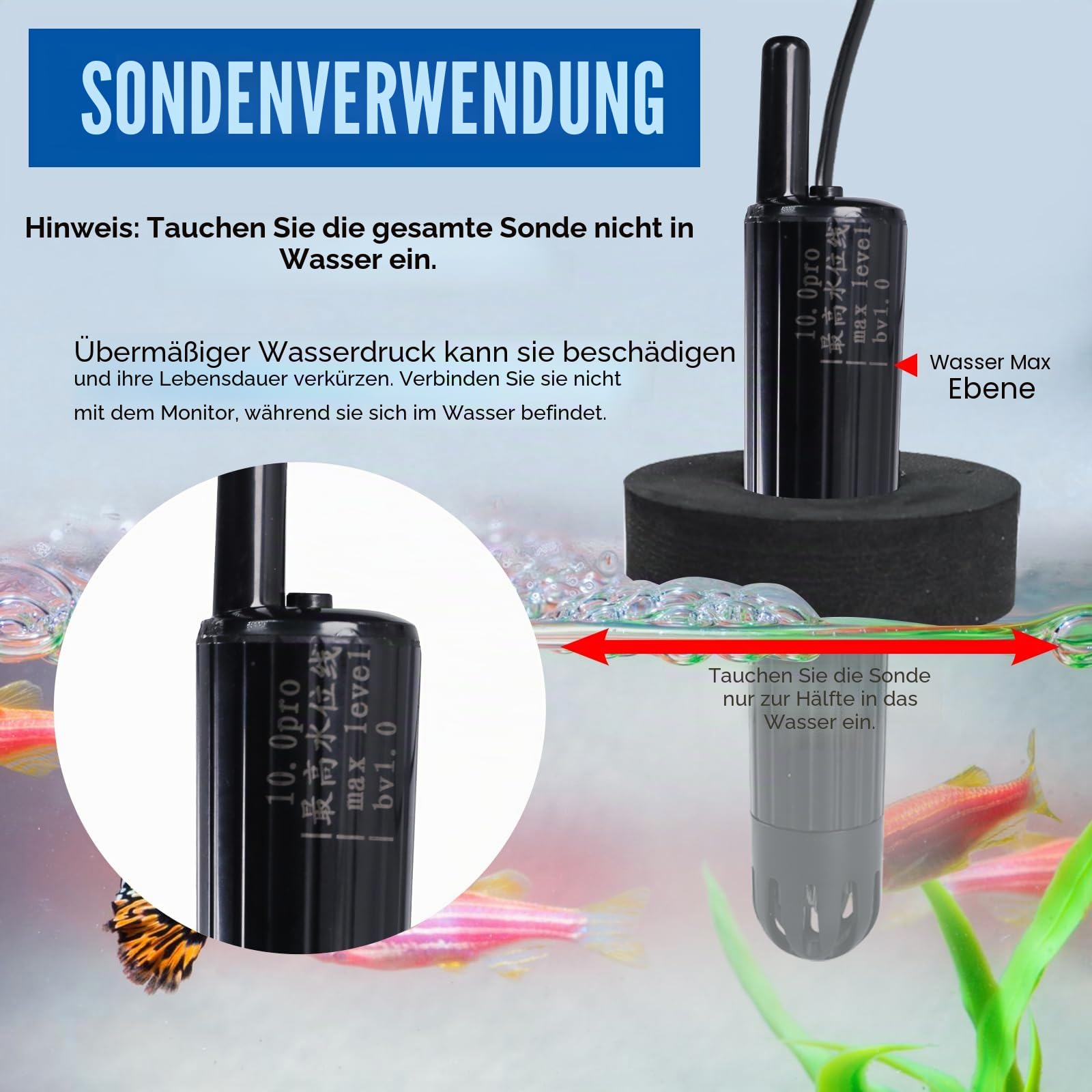 TEKCOPLUS Digitales pH-Messgerät, WLAN, Wasserqualitätsmonitor mit Sonde für Aquarien, Hydrokultur, Schwimmbäder, Teiche, Laboratorien, 8-in-1, misst pH Temp TDS EC Salzgehalt ORP SG