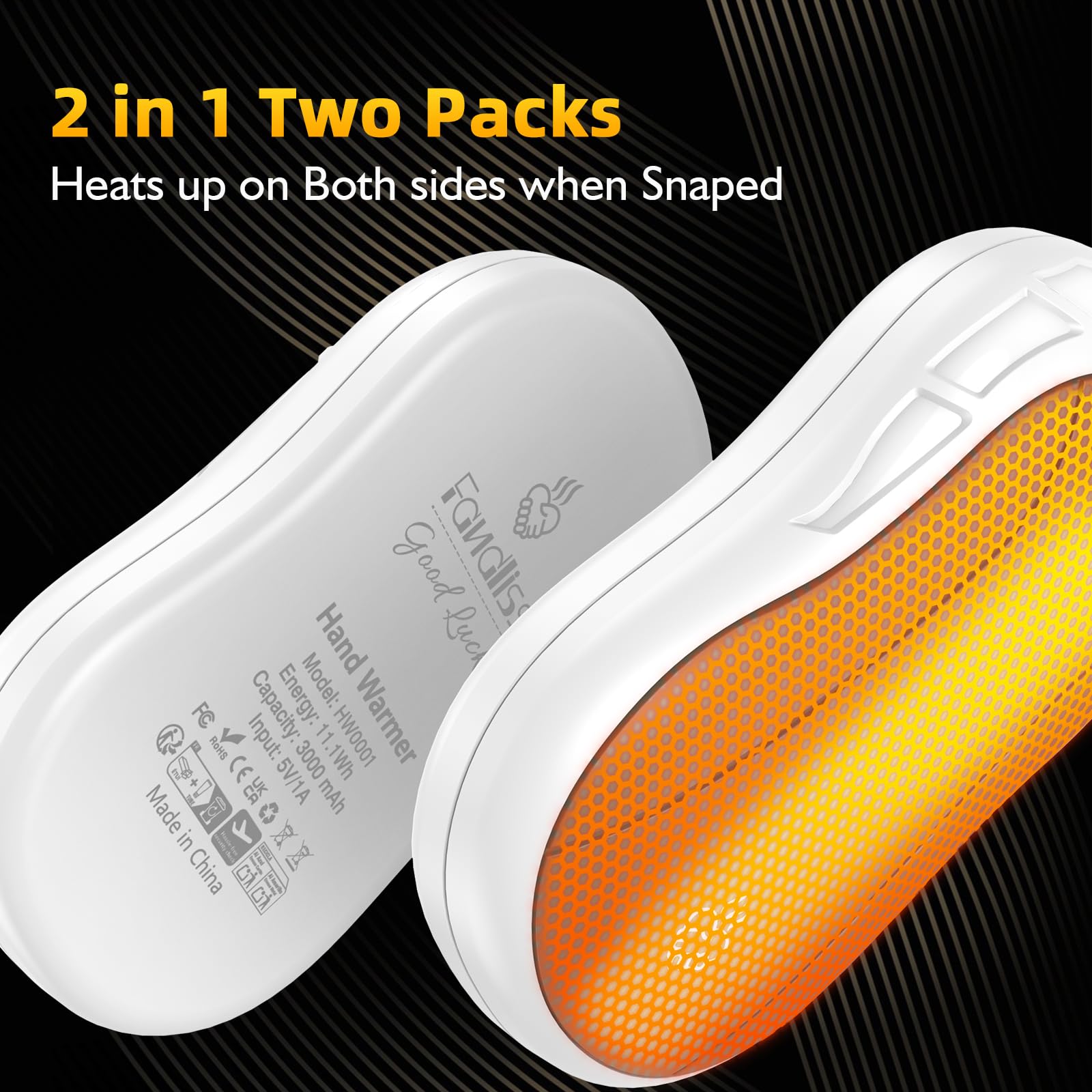 Scaldamani Ricaricabile,Scaldamani Elettrico Riutilizzabile,5200mAh Scaldamani Split Adatto Esterno/Pesca/Campeggio/Ciclismo e Alpinismo,Bianco Verde