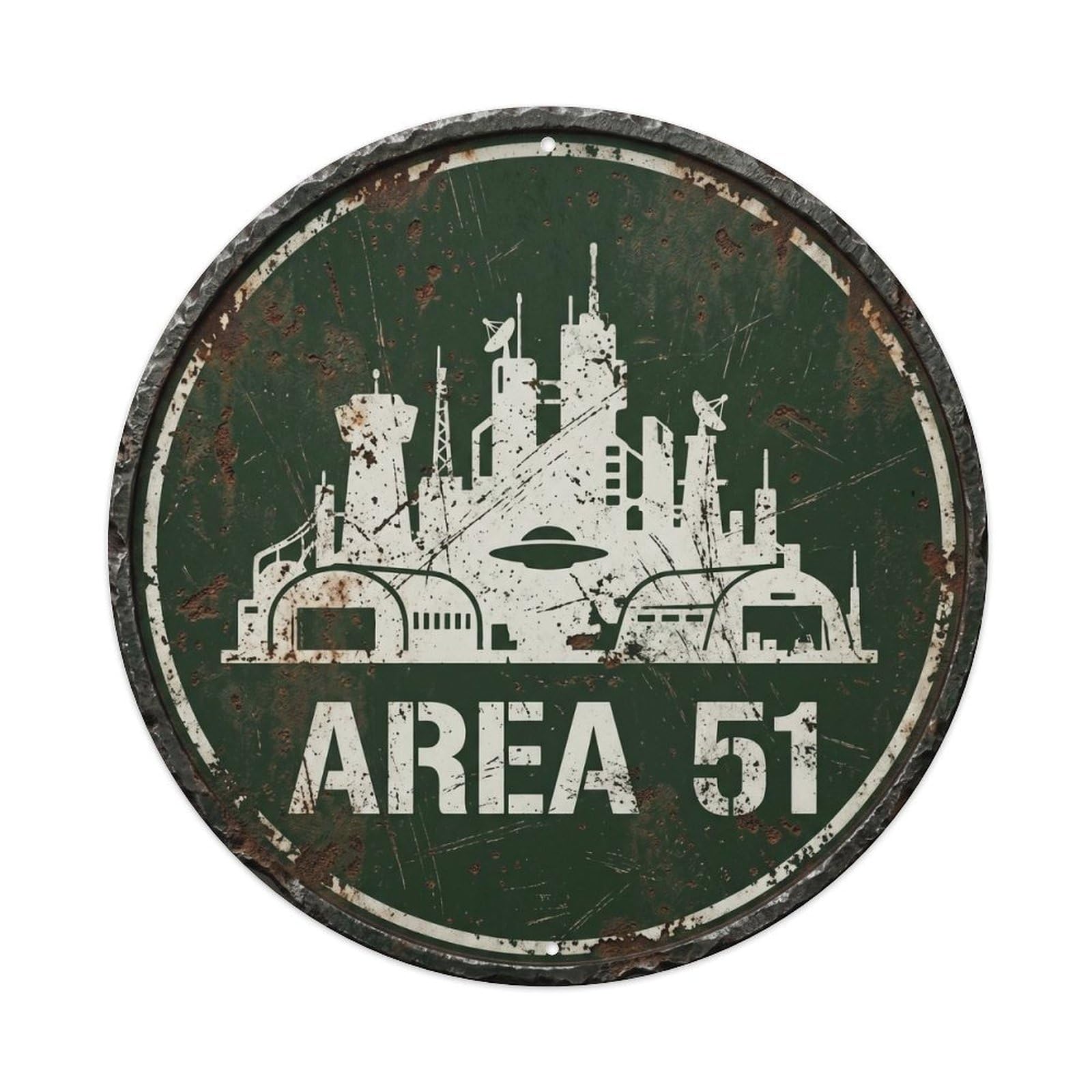 Cwbufd Vintage Style Alien Area 51 Alien Outpost Vintage Metal Tin Sign Plaque Wall Decor For Cafe, Club Bar, Office, Garden Metal Poster 8X8inch