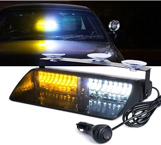 Xprite Amber White LED Dash Strobe Light - Windshield Emergency Warning Light w/ Suction Cups, 18 Modes, 12V for Trucks, Plows, Security
