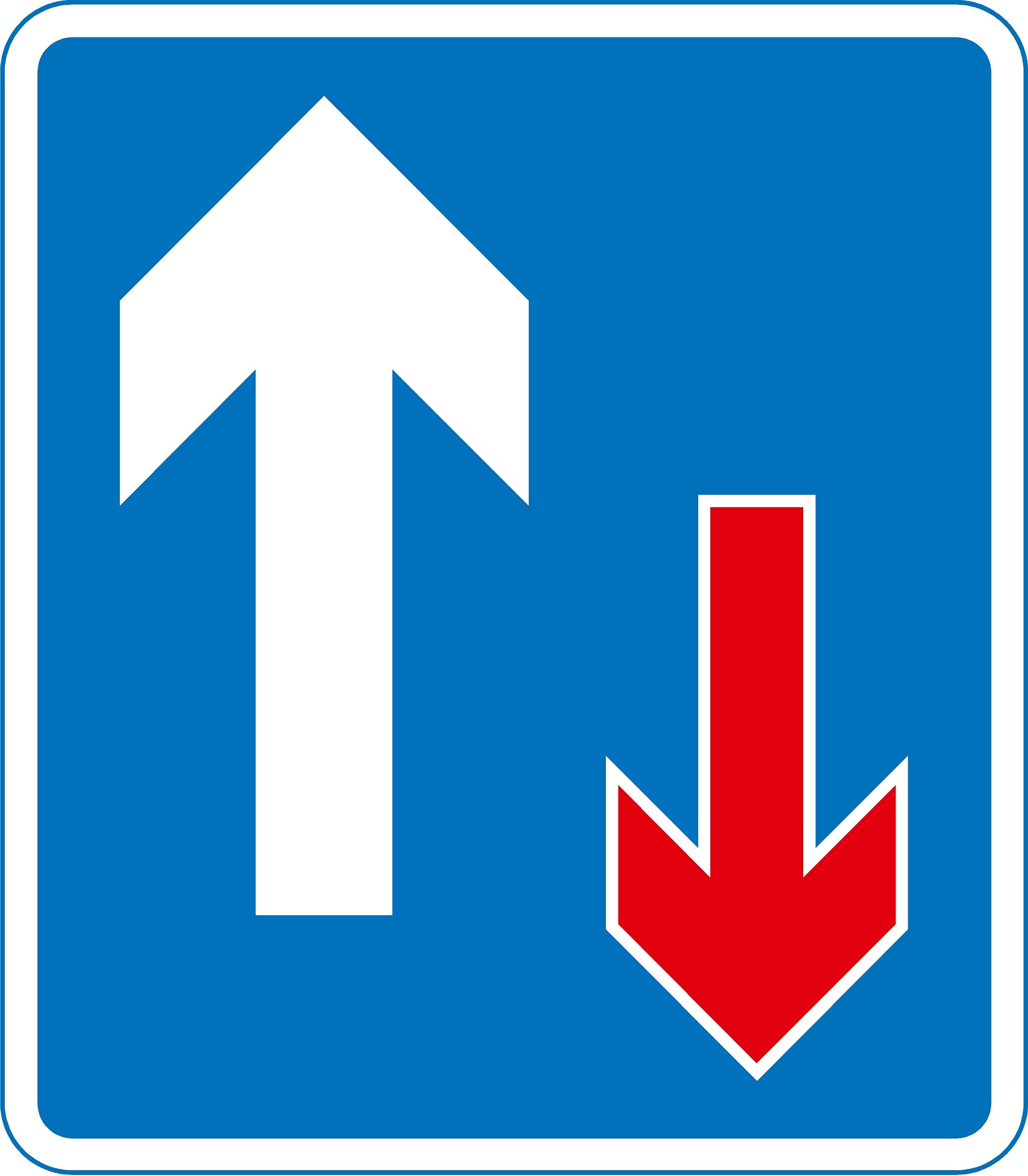 Traffic has priority over oncoming vehicles Road safety sign - 3mm Aluminium sign fitted with 2 strips Channel to rear for mounting on post 600mm x 400mm