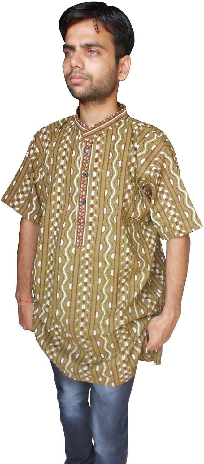 IndianTraditional Men Kurta Casual Cotton Ethnic Bollywood Cloth Shirt Multi-Color
