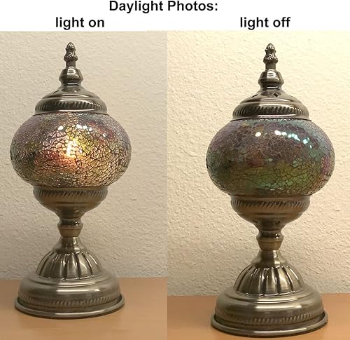 Miniatura 5 de Silver Fever - Lámpara turca de mosaico hecha a mano, de cristal marroquí con base de bronce y foco E12, para cabecera, mesa u oficina, Multicolor