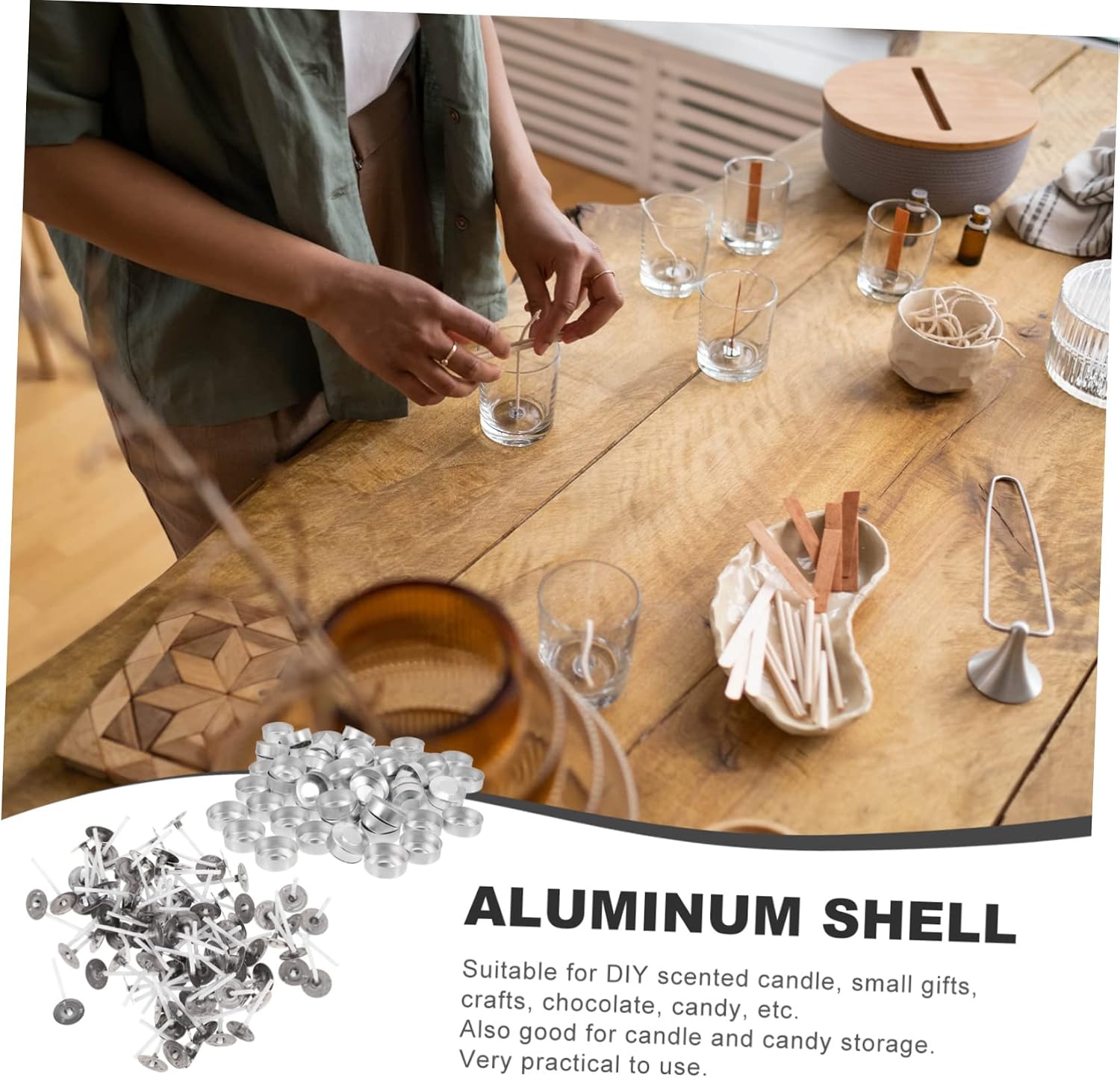 jojofuny 100 Set Aluminum Tea Light Cups for DIY Candle Making Kits