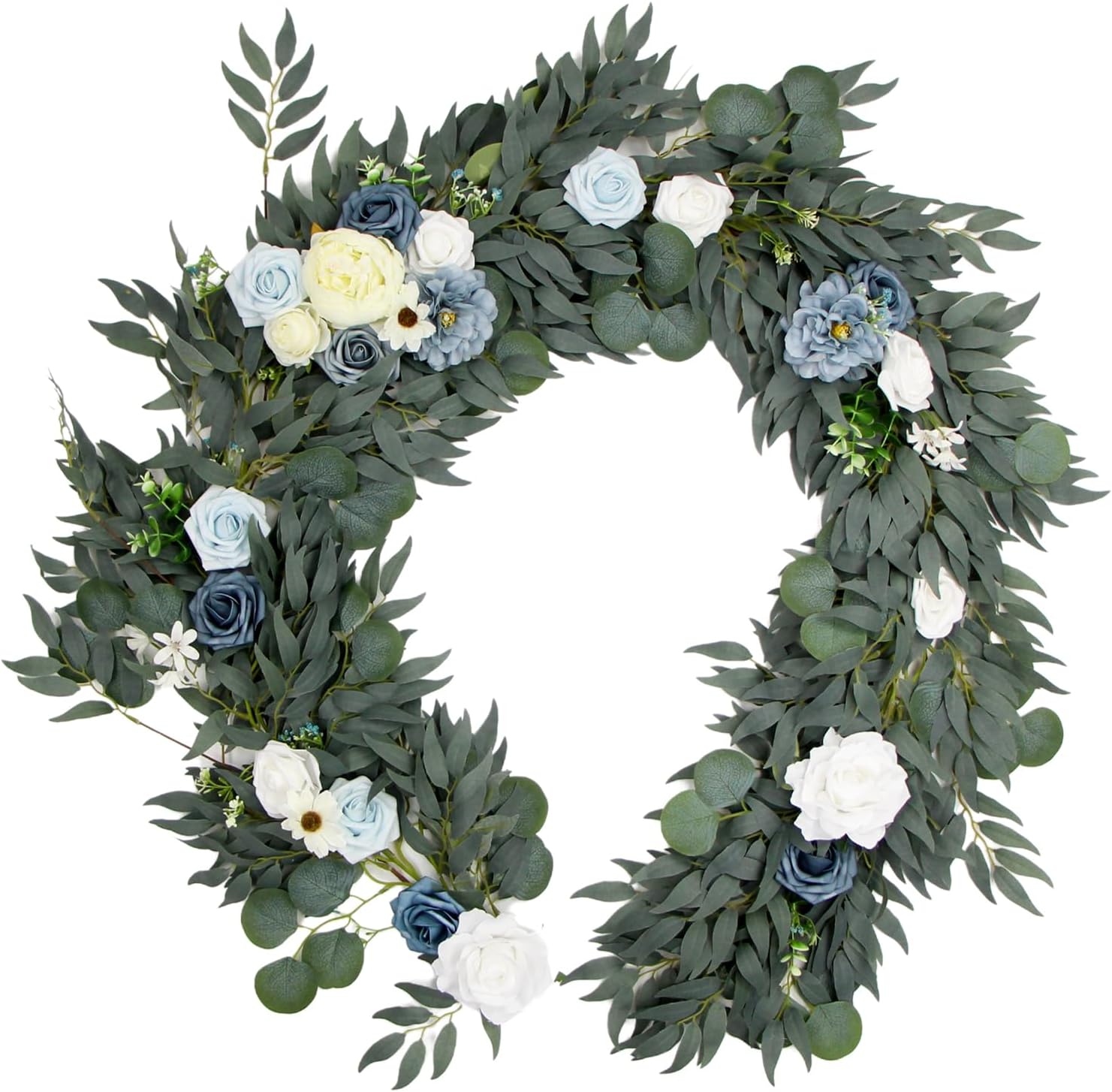 6FT Artificial Eucalyptus Garland with Flowers, Faux Floral Greenery Garland for Table Decor Wedding Home Party Decorations