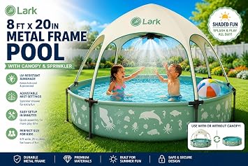 Lark 8 ft x 20 in Framed Kids Pool with UV-Resistant Canopy, Adjustable Sprinkler Mister, Framed, Shade Cover, Easy Setup Backyard Splash Pool for Children and Families