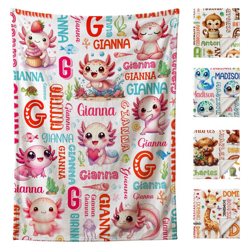 Image of Custom Axolotls Blanket for Boys Girls,Ultra Soft Personalized Gifts Baby Blanket,Customized Throw for Toddlers Newborn Stroller Crib,60 inchx80 inch