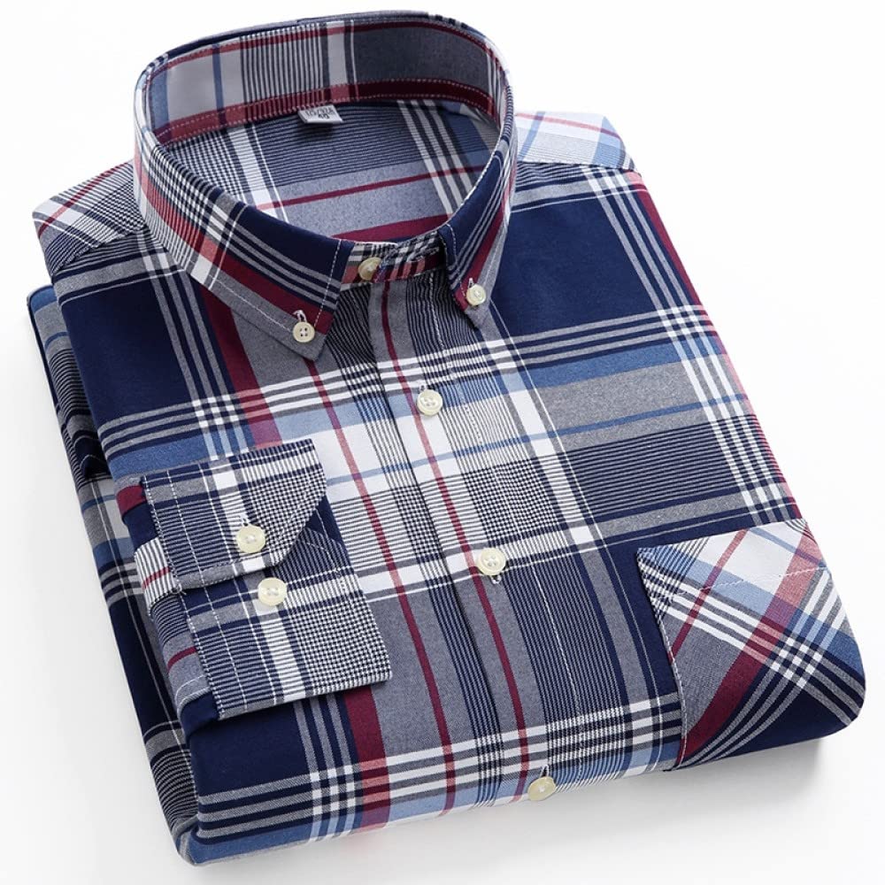 IIK Camicia in Cotone A Maniche Lunghe da Uomo,Camicia Casual A Maniche Lunghe da Uomo, Camicie Casual in Flanella Scozzese di Cotone A Maniche Lunghe da Uomo con Tasche sul Petto Top in Cotone A S