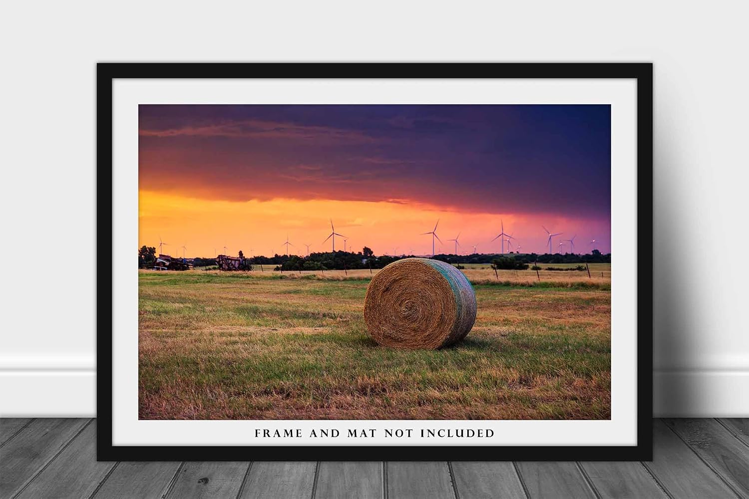 Country Photography Print (Not Framed) Picture of Hay Bale at Sunset on Stormy Evening in Oklahoma Farm Wall Art Farmhouse Decor (8" x 10")
