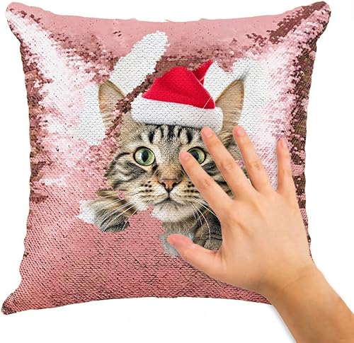 Miniatura 6 de Funda de almohada de lentejuelas con foto y texto, imagen oculta, regalo personalizado único para amigos, familia, mascotas, lentejuelas rosadas