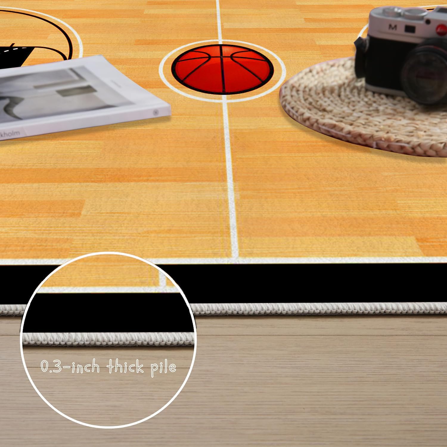 Basketball Court Rug, 3x5ft, Sports Area Rug for Kids' Bedroom, Home Decor Carpet Floor Mat, Basketball Game Decorative Rug Gift