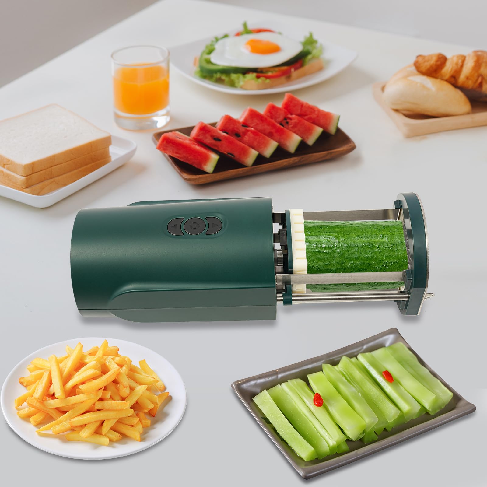 Coupe-frites électrique en acier inoxydable multifonction avec lames de 12 et 8 mm, pour pommes de terre, carottes, concombres