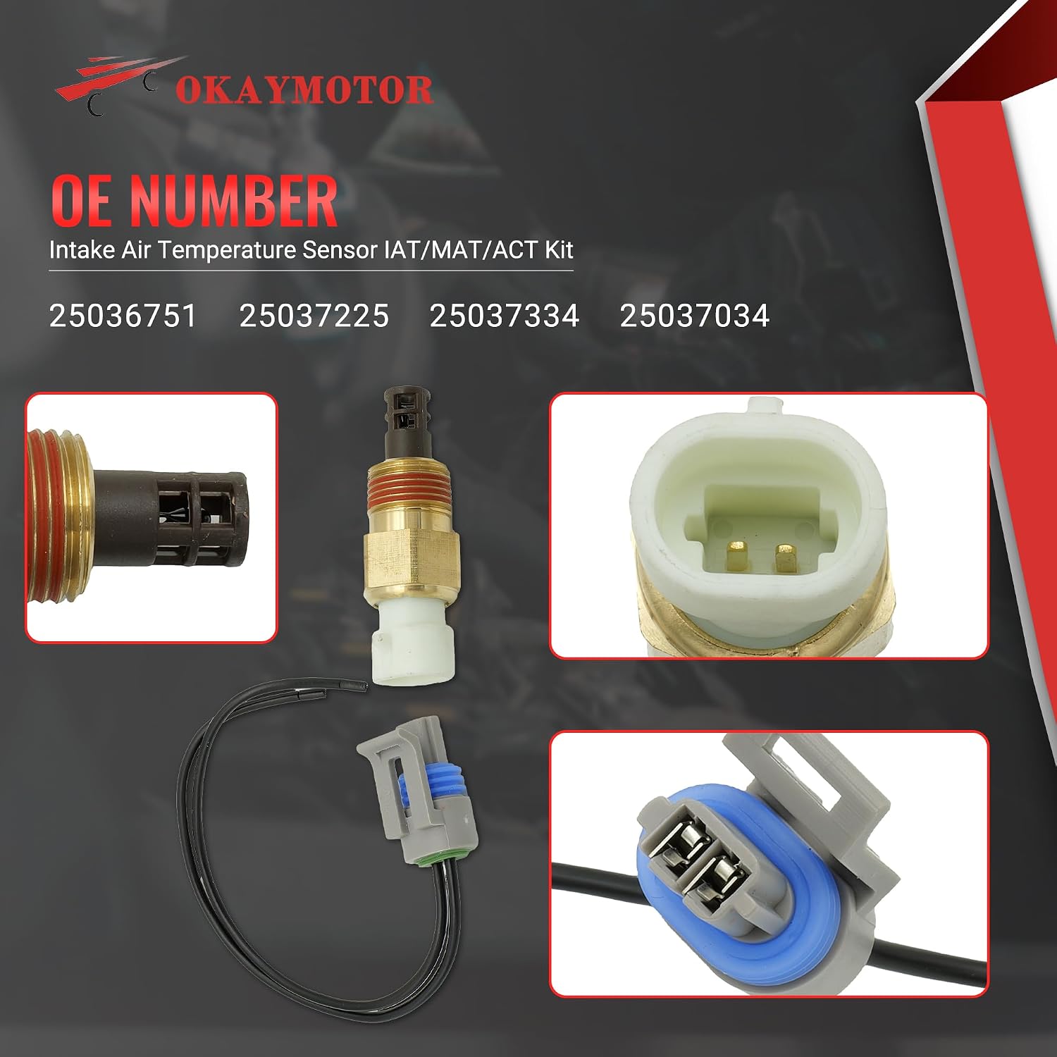 OKAY MOTOR Intake Air Temperature Sensor IAT/MAT/ACT Kit for 1985-2009 Buick Cadillac Chevy GMC Oldsmobile Pontiac 1.8L 2.0L 25036751 25037225 25037334