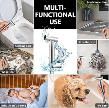 Hand Held Bidet Sprayer, Stainless Steel Portable Bidet Sprayer, Bidet Attachment for Toilet, for Bathroom Personal Hygiene Cloth Diaper Cleaning