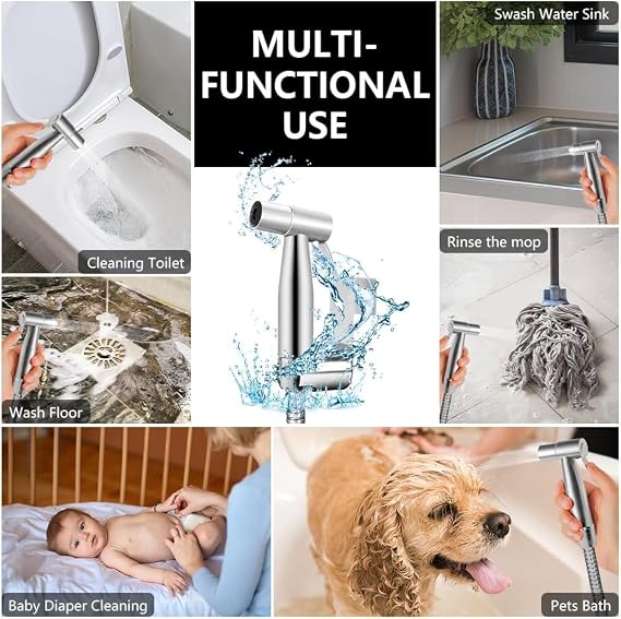 Hand Held Bidet Sprayer, Stainless Steel Portable Bidet Sprayer, Bidet Attachment for Toilet, for Bathroom Personal Hygiene Cloth Diaper Cleaning