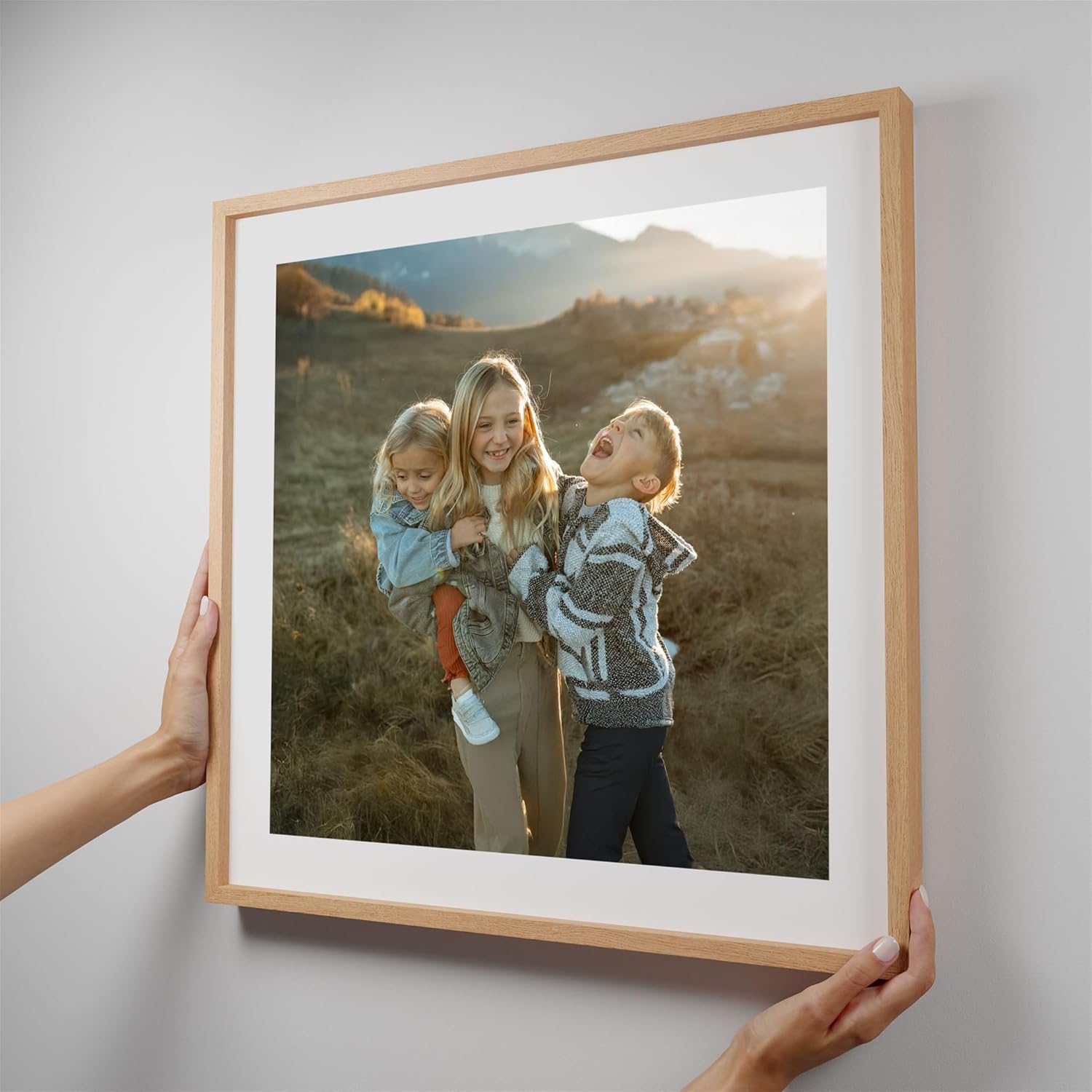 Mixtiles Official Custom Photo Tiles - Magnetic Wall Frames - Adhesive Sticker, no Nails - Personalized Printed Photos - Various Sizes and Frames - 20x20-1-Tile - Border Oak
