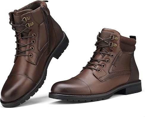 Rollda Mens Motorcycle Boots Combat Boots Casual Dress Boots for Men Lace Up Cap Toe Ankle Boots