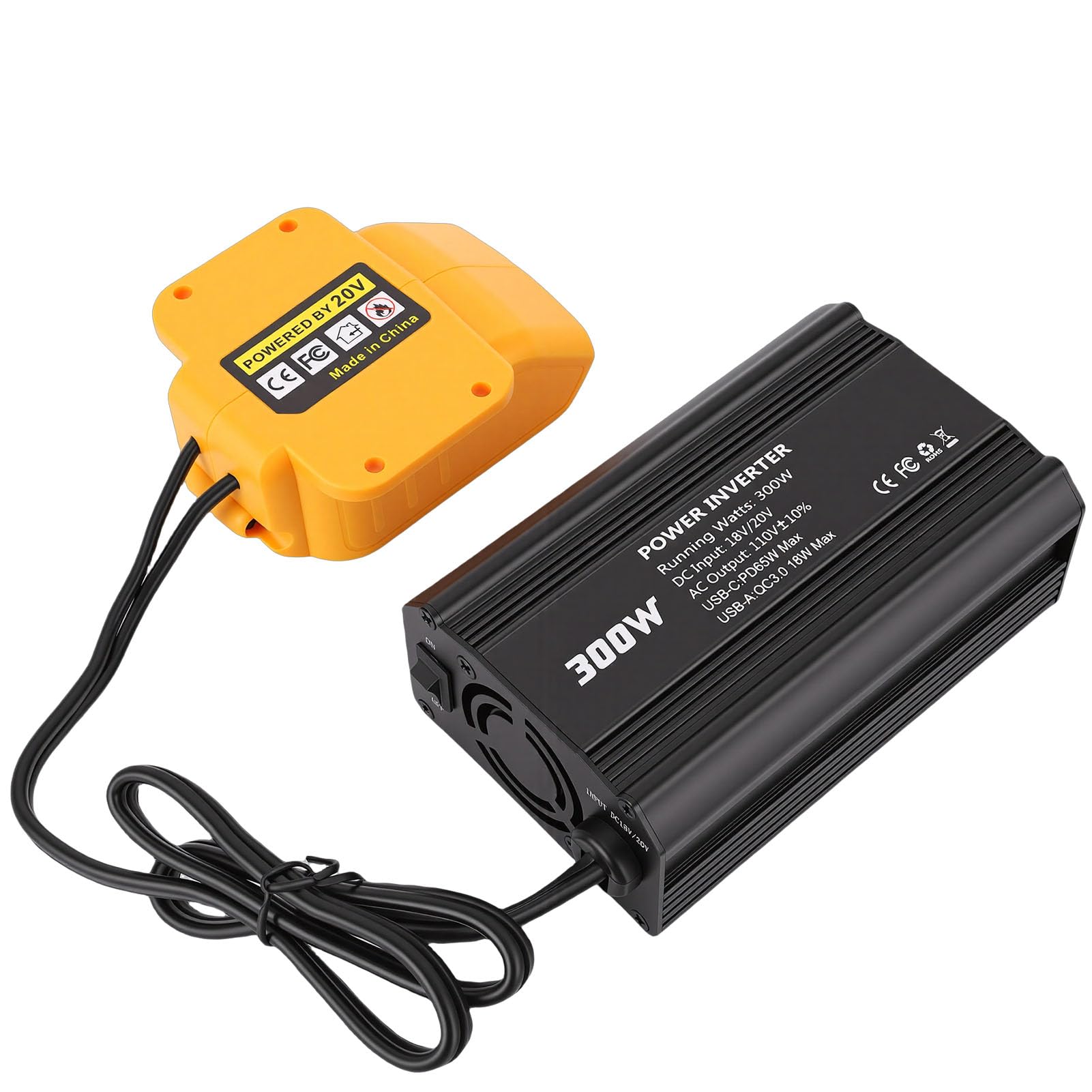 YDuupxe Inwerter Mocy 300W DC na AC 110V z PD 65W, 2 Gniazda AC