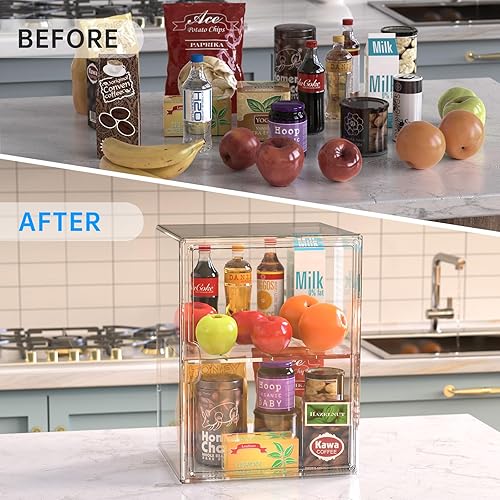 Miniatura 8 de NiHome Caja de almacenamiento de pan transparente apilable, paquete de 2, caja de pan equilibrada de gran capacidad, solución de almacenamiento