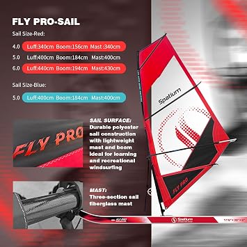 Windsurfing Sail with Inflatable Surfing Boards SUP Windsurf Paddle Board SUP Windsurfer Inflatable Windsurf Sail 4m2/5m2/6m2 Inflatable Windsurfing Board and Sail for Fun Water Sports