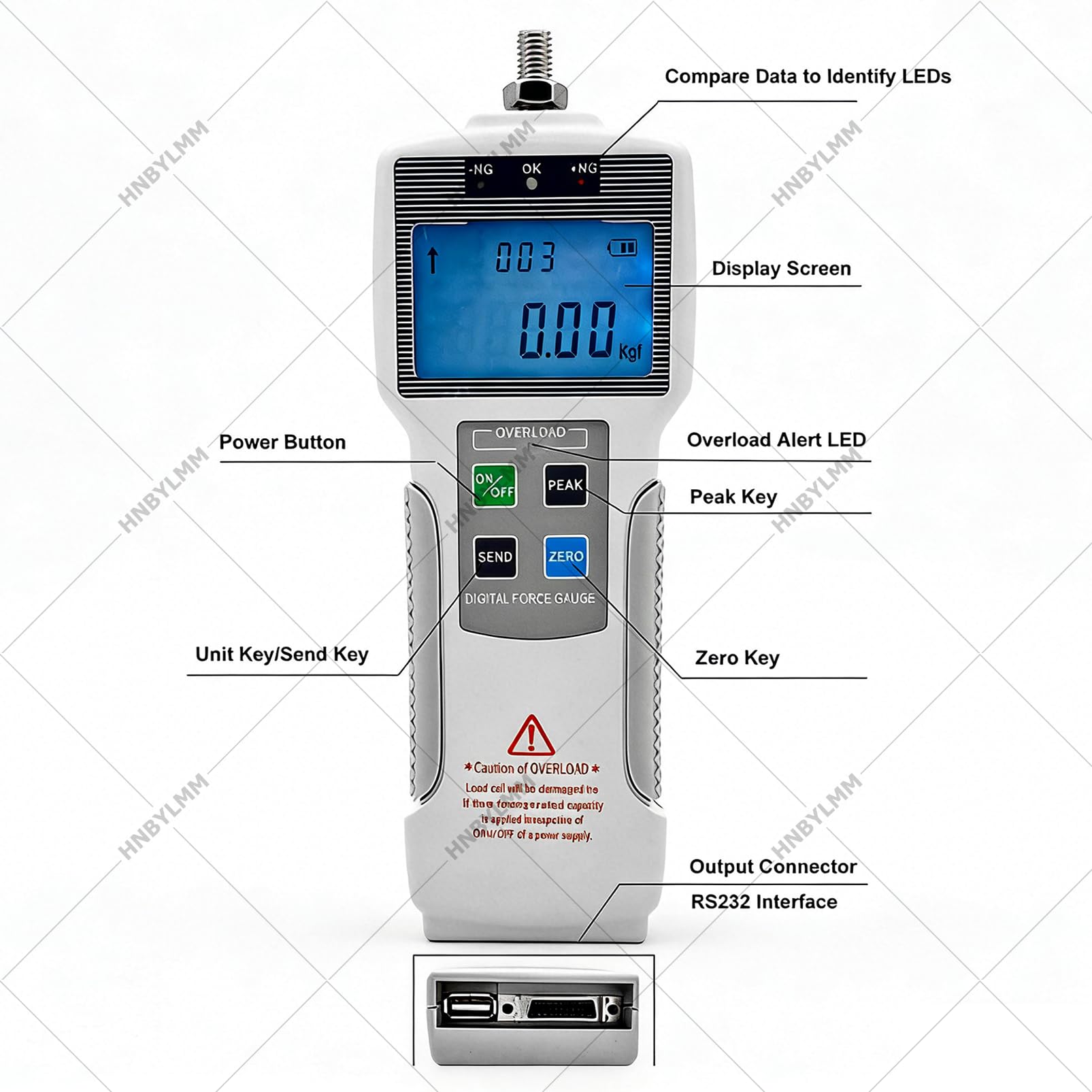 Digitale Zugprüfmaschine, 10-500 N Manueller Kraftmessständer, 300 mm Hub, mit 2 Prüfklemmen, Ausgabefunktion, LCD-Display, für Zug-, Druck- und zerstörende Prüfungen 500N