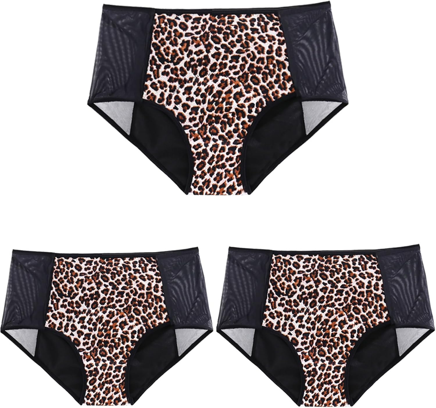Womens Sexy Leopard Print High Waisted Cotton Leak Proof Panties, Full Coverage Tummy Control Soft Elastic Underwear
