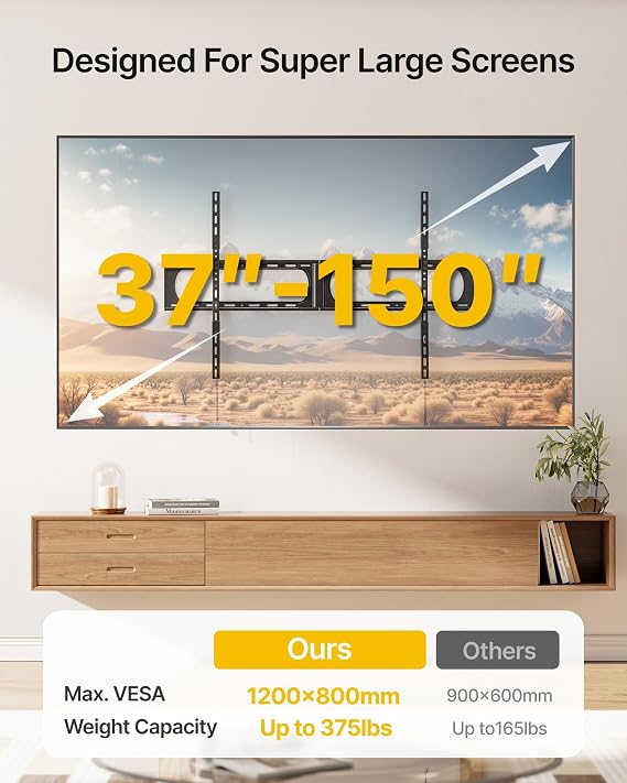 monTEK モンテック 高耐久 傾斜 テレビ 壁マウント 37~150インチのテレビ用 最大375ポンド