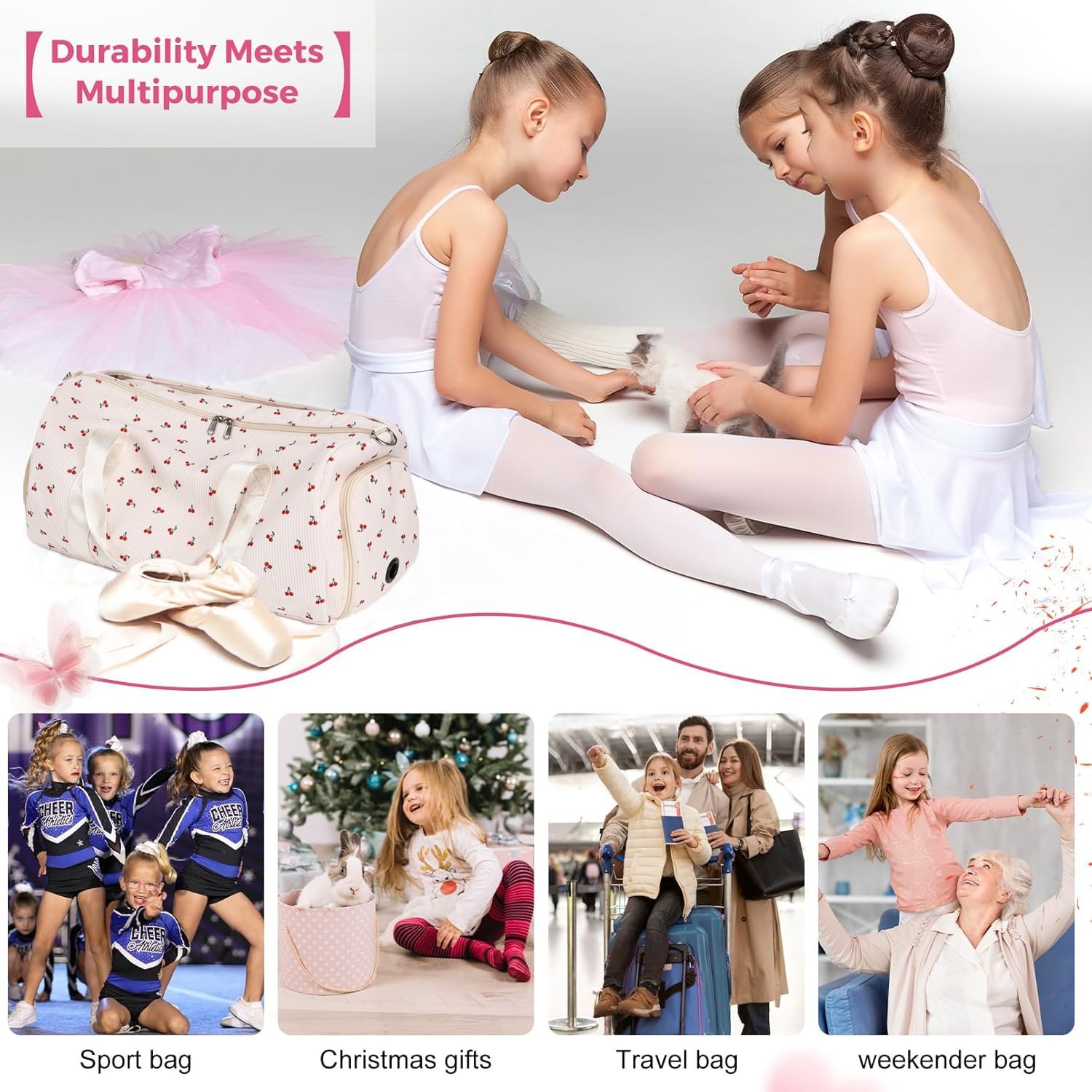 Sacs de Sport pour Enfant Sac Polochon Fille Sac Gym Voyage Weekend Piscine Danse Ballet Polochon