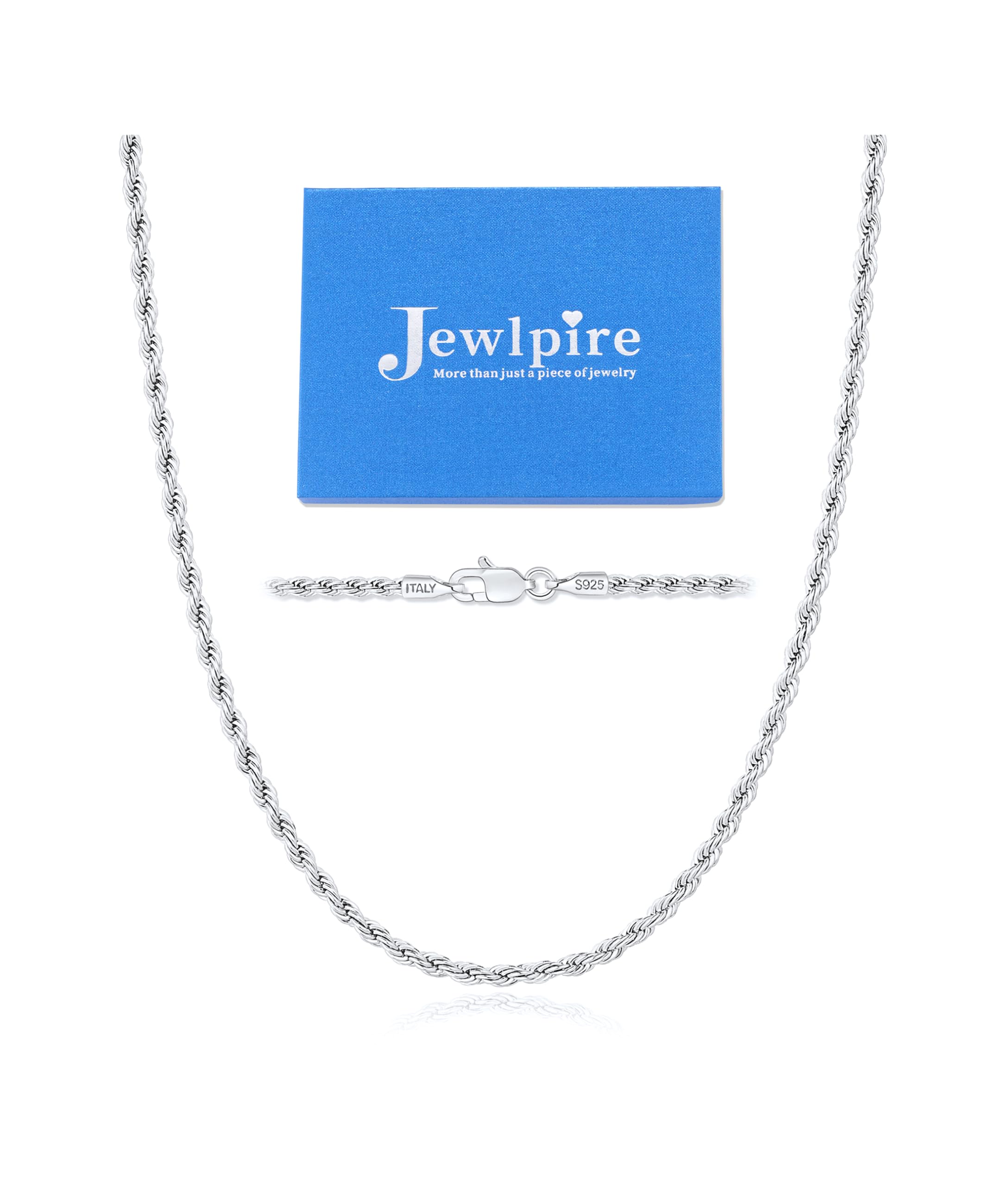 Jewlpire2MM Italian Luxury Solid 18k Gold Over 925 Sterling Silver Chain Necklace for Women Men, Diamond Cut Rope Chain Sturdy & Comfortable Women's Chain Necklaces, 16 18 20 22 24 26 Inch