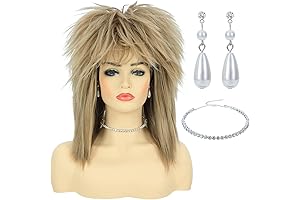 80s Glam Rock Diva Costume Wig with Necklace for Women Big Hair...