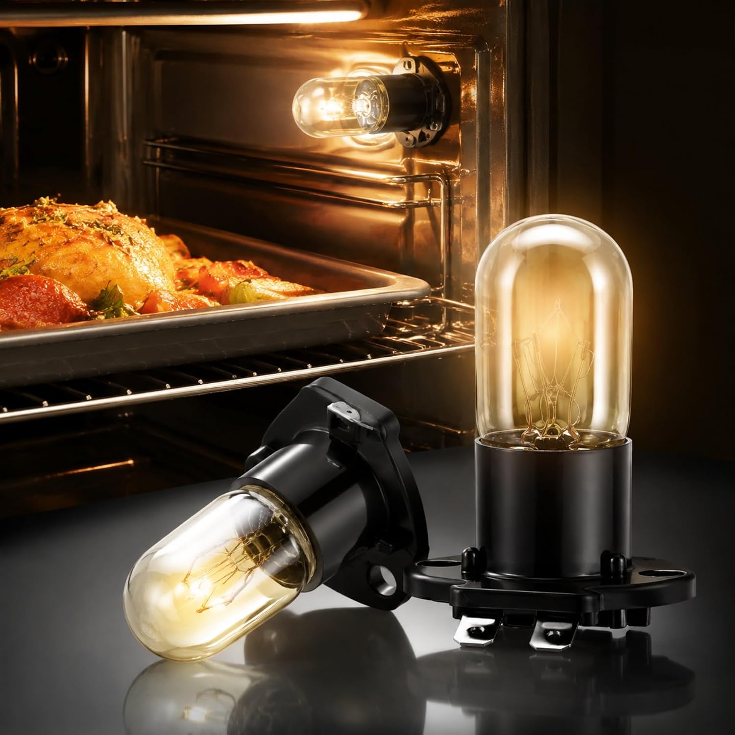 2-Pack Microwave Oven Bulbs, 2A, 250V, 20W, Compatible with Various Models