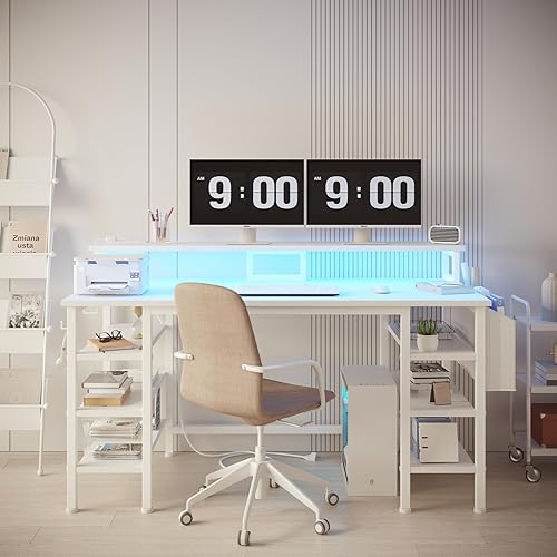 Miniatura 3 de Lufeiya - Escritorio blanco con estantes de almacenamiento - Escritorio de oficina en casa de 47 pulgadas para juegos con soporte para monitor,