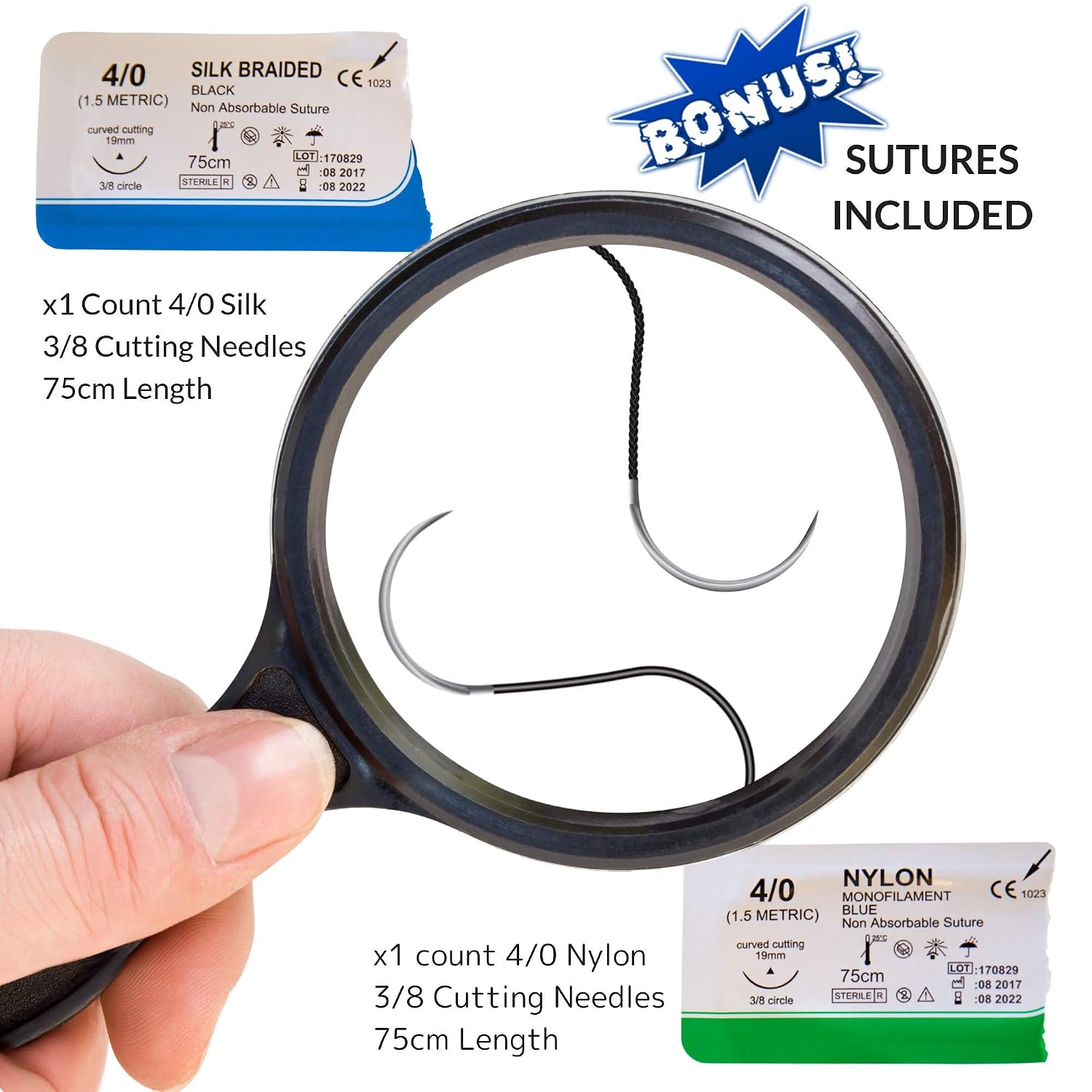 Suture Kit - 10 Piece Stainless Steel Training Instruments With Scalpel Handle and 5 #10 Blades. For Medical, Veterinarian, Biology and Dissection Lab Students.