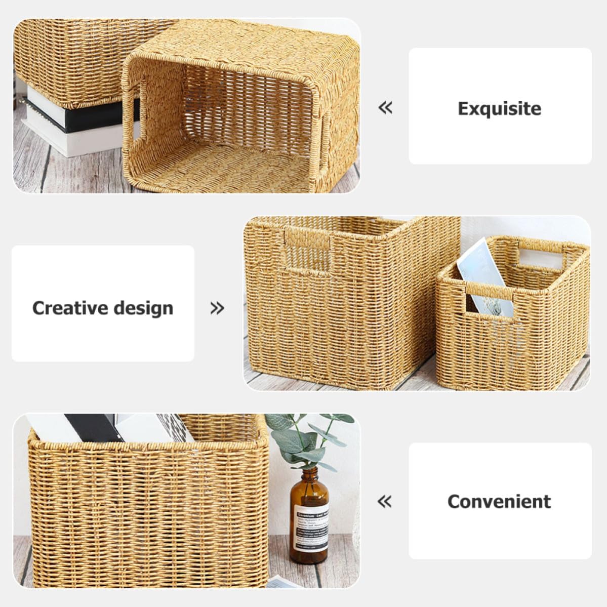 Woven Storage Basket Large Capacity Pp Home Organizer for Shelves image 3
