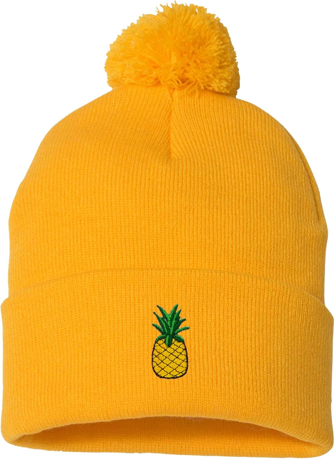 Embroidered Pineapple Thick and Warm Skull Cap Cuffed Pom Beanie Men Women Kids