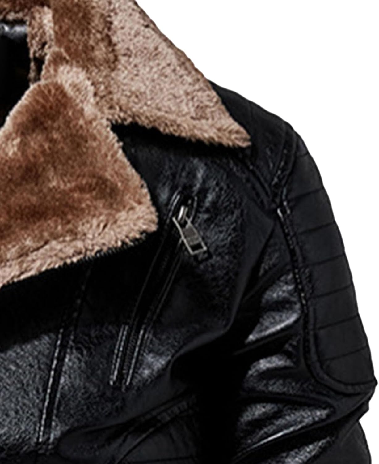 JEsilunmaMY Men's Sherpa Lined Faux Leather Jacket Asymmetric Zip Suit Collar Bomber Fleece Jacket Casual Warm Winter Coat
