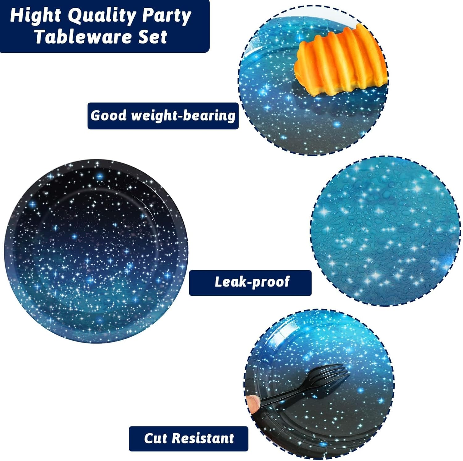 50 Guests Galaxy Party Starry Night Supplies Tableware Set Outer Space Theme Birthday Star Party Table Decorations Solar System Paper Plates Napkins Forks,192pcs