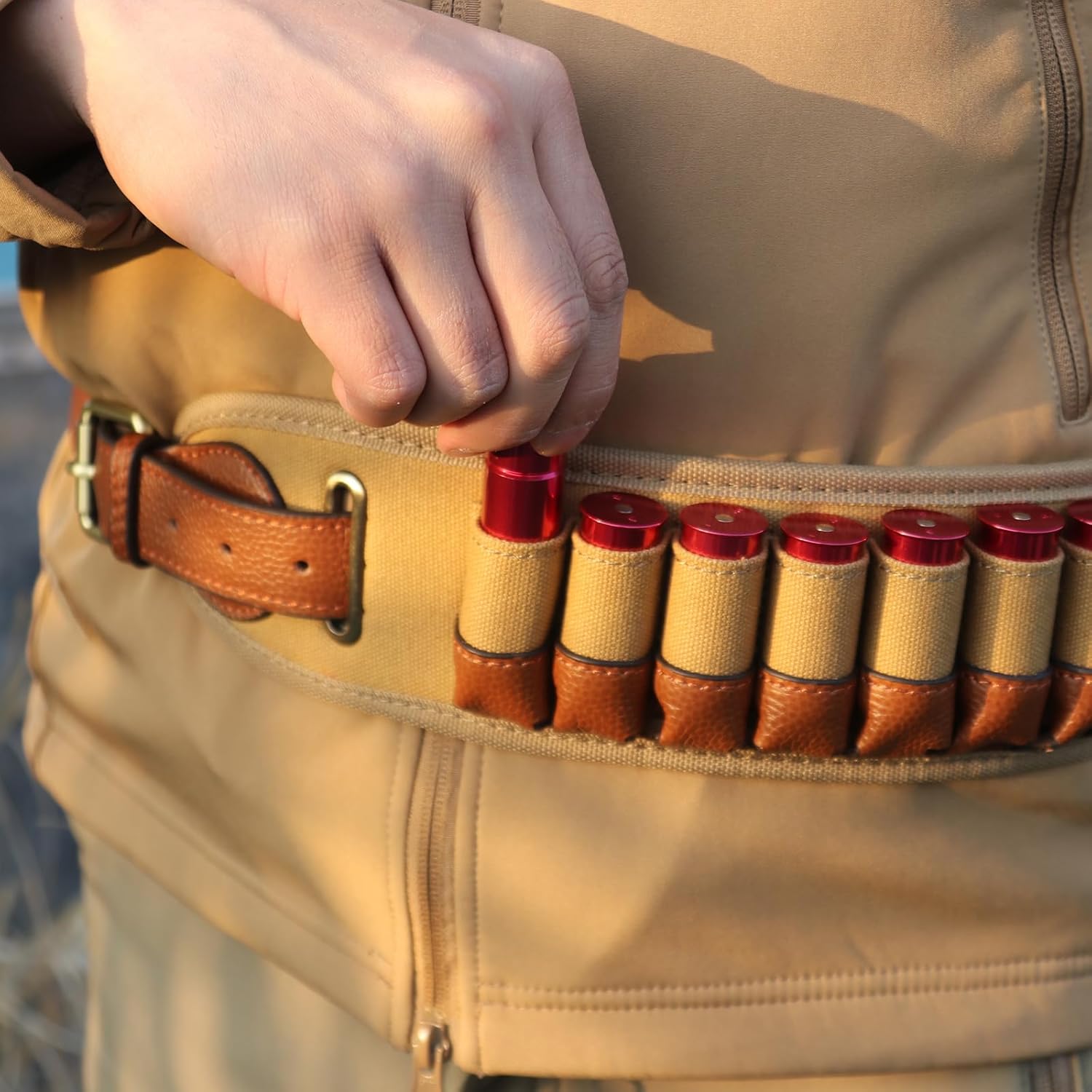 Tourbon Hunting Shooting Shotgun Shell Holder 20GA Shotshell Bandolier 12 Gauge Ammo Cartridge Belt - Canvas and Leather