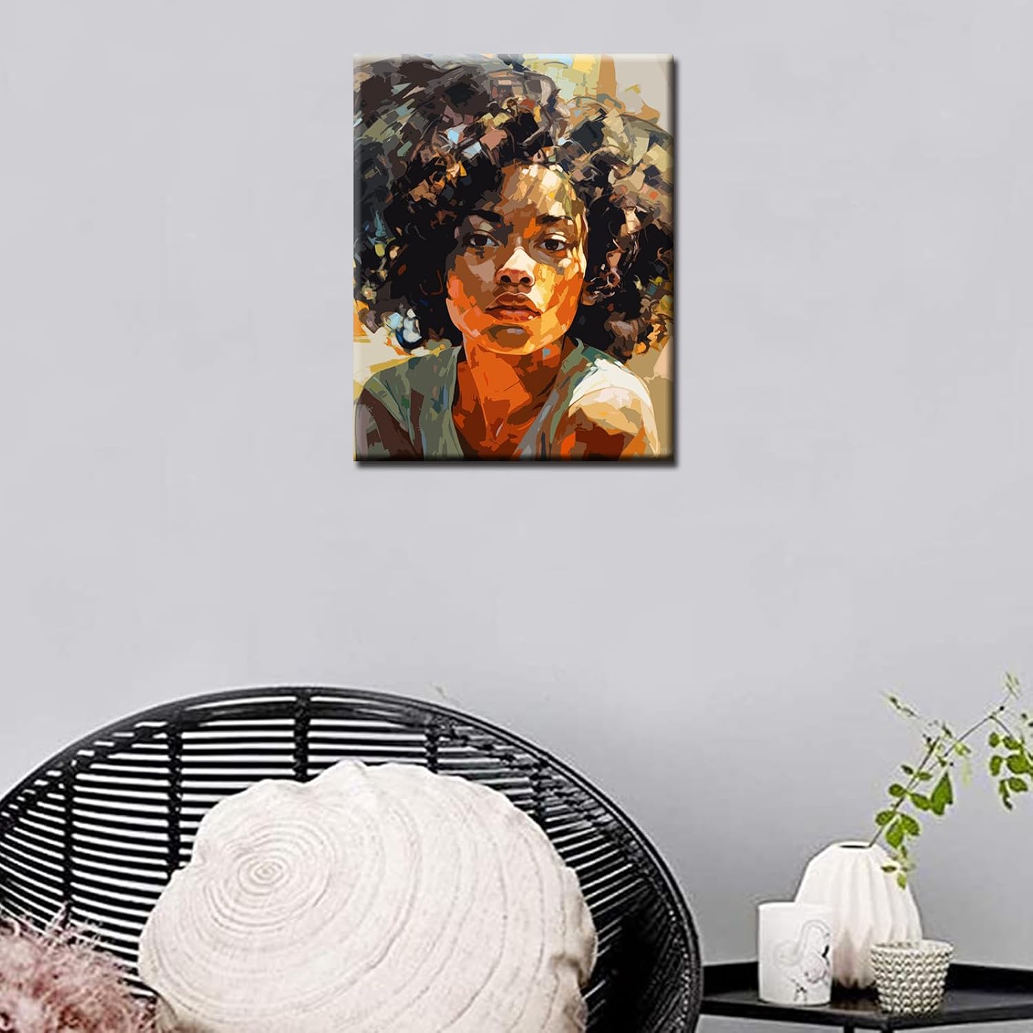 Tucocoo Black Girl African Paint by Numbers Kits 16x20 inch Canvas DIY Oil Painting for Kids, Students, Adults Beginner with Brushes Acrylic Pigment Graffiti Colorful Girl Women Photo Gift(DIY Frame)