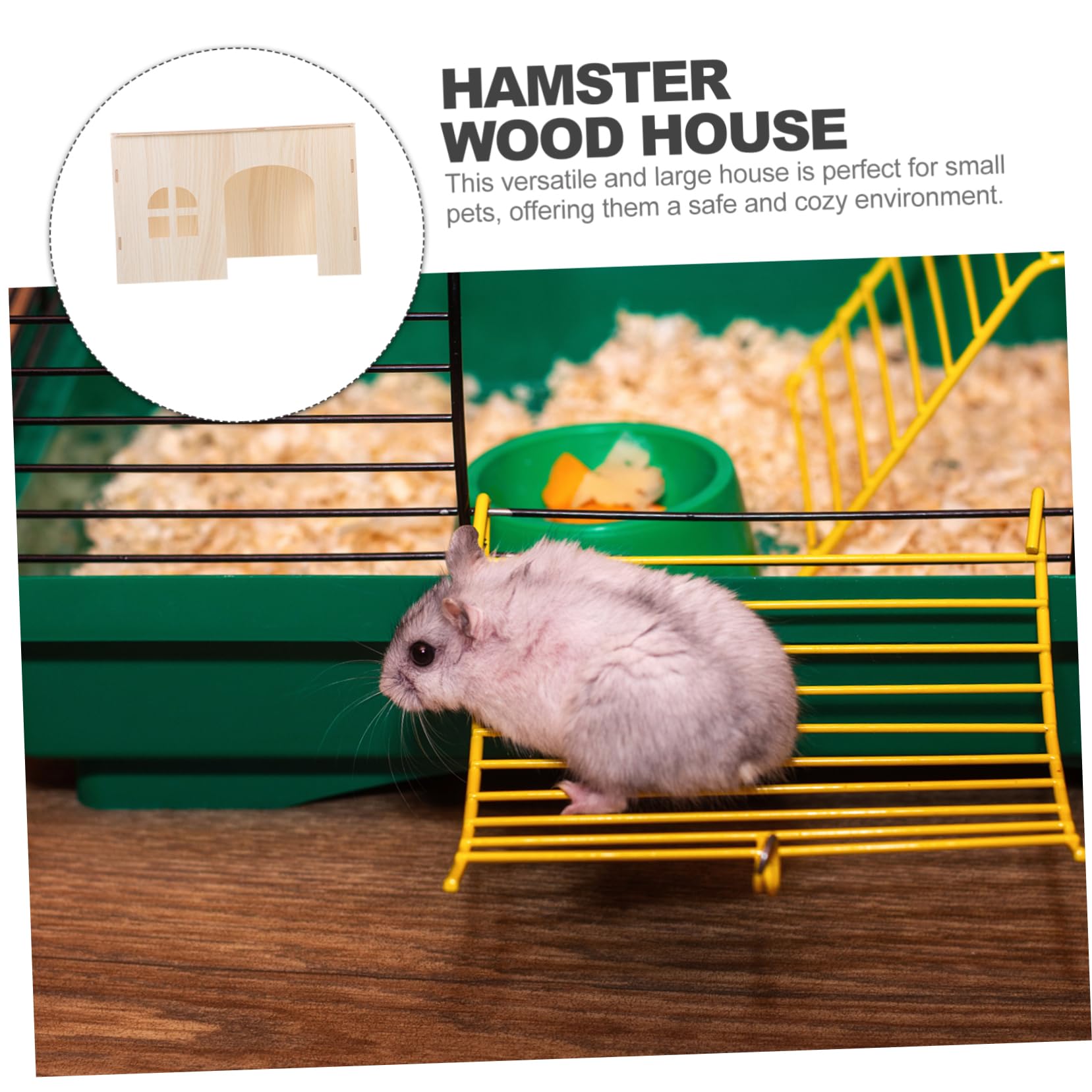 POPETPOP Casa de Madera Beige para Hámster y Conejos, Nido Refugio Resistente para Pequeños Roedores, Refugio Cómodo y Seguro para Mascotas Pequeñas